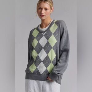 BDG Gray and Green Argyle V-Neck Sweater